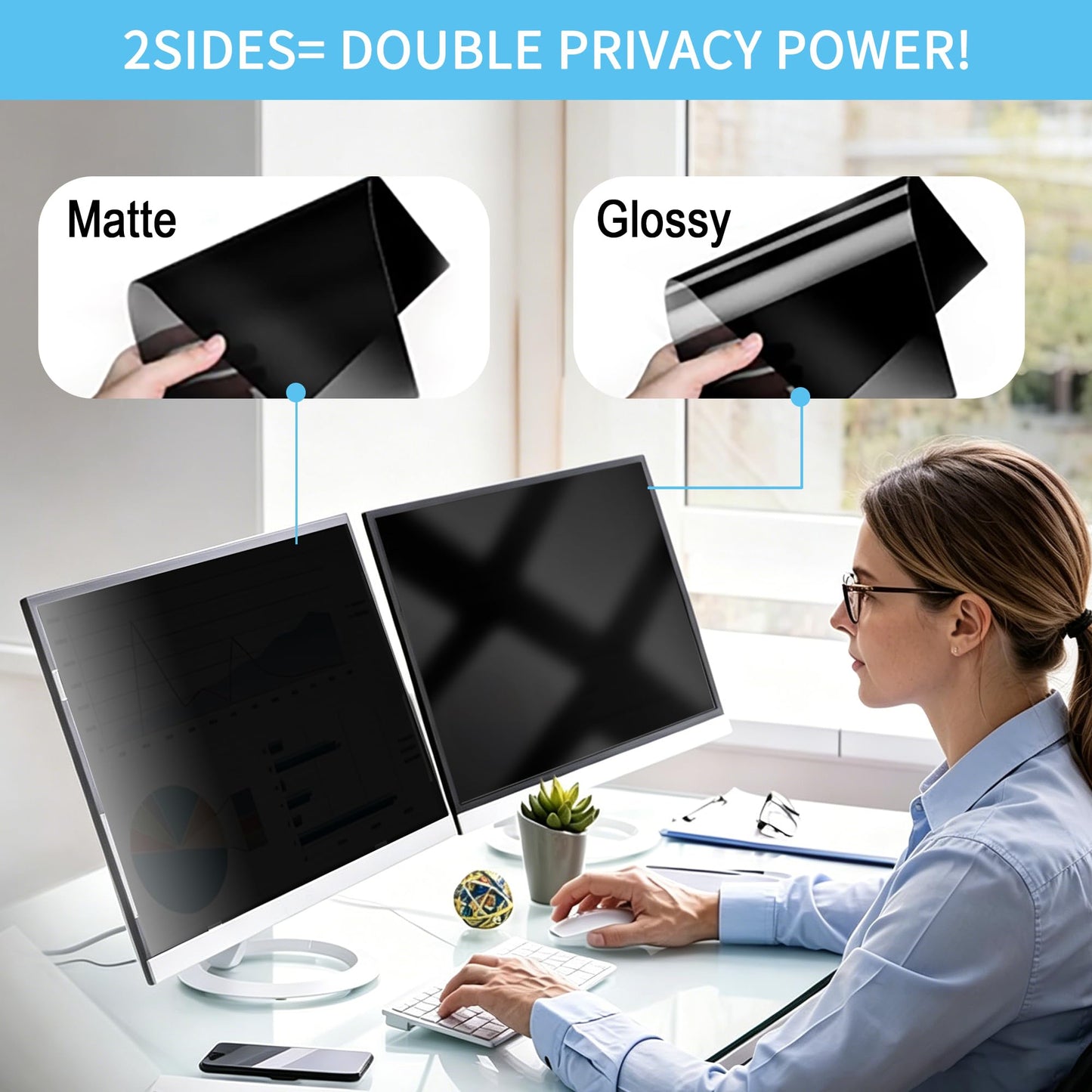 J J-Dream [2 Pack] 20 Inch Privacy Screen for Computer Monitor Blue Light Screen Protector Anti Glare Anti-Scratch Monitor Privacy Shield Screen 20