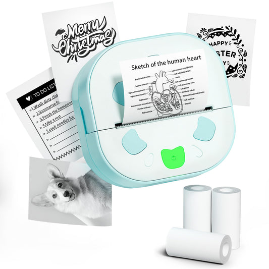 NDYIN Sticker Printer, PrintPods Mini Printer, Bluetooth Portable Sticker Maker with 3 Rolls Paper, Print Pod Inkless Thermal Printer for iPhone