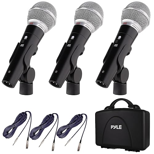 Pyle 3 Piece Professional Dynamic Microphone Kit Cardioid Unidirectional Vocal Handheld MIC with Hard Carry Case & Bag, Holder/Clip & 26ft XLR Audio