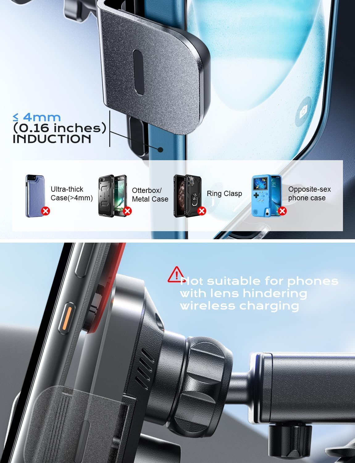 CHGeek Wireless Car Charger, 15W Fast Charging Auto Clamping Phone Holders for Your Car Phone Mount fit for iPhone 17 16 15 14 13 12 Pro Max 11 XR XS