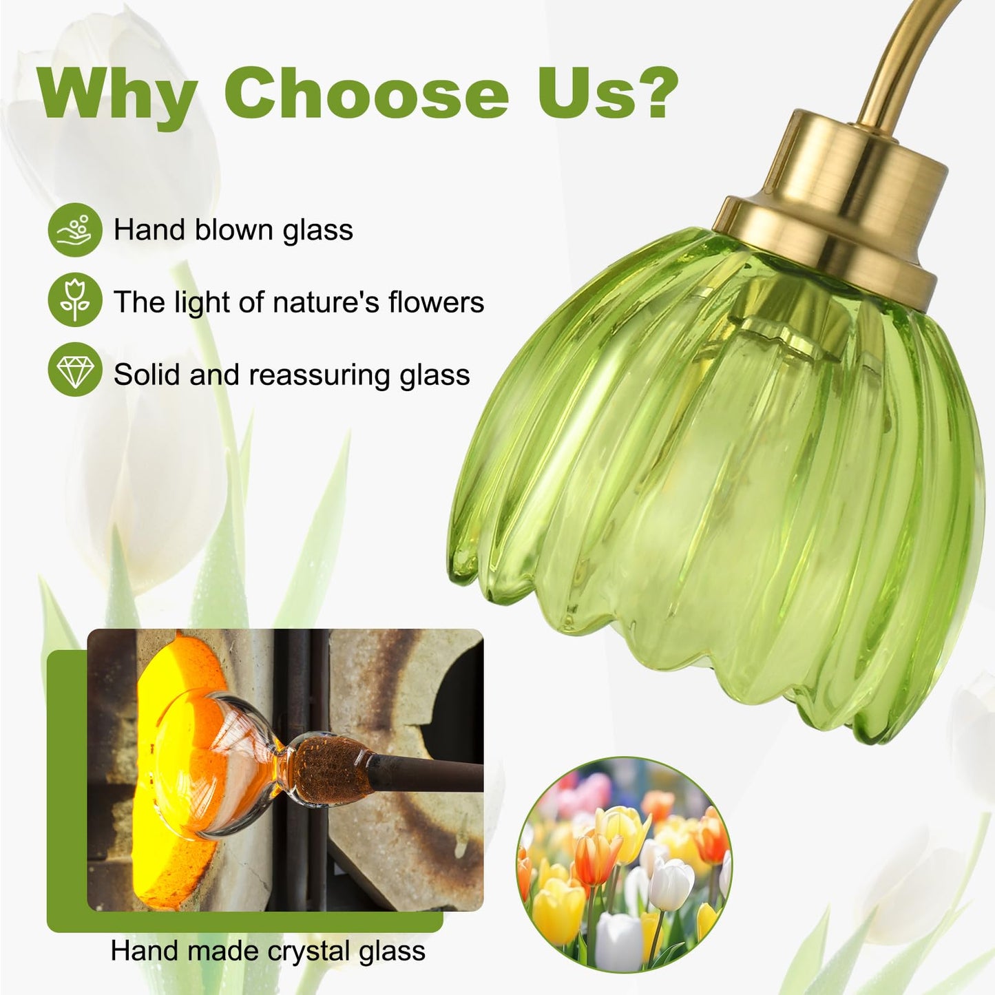 UnicozoHome Bathroom Light Fixtures (3-Light, 20 Inch), Brushed Gold Vanity Lights for Bathroom with Ribbed Green Tulip Glass Shade, Vintage Vanity