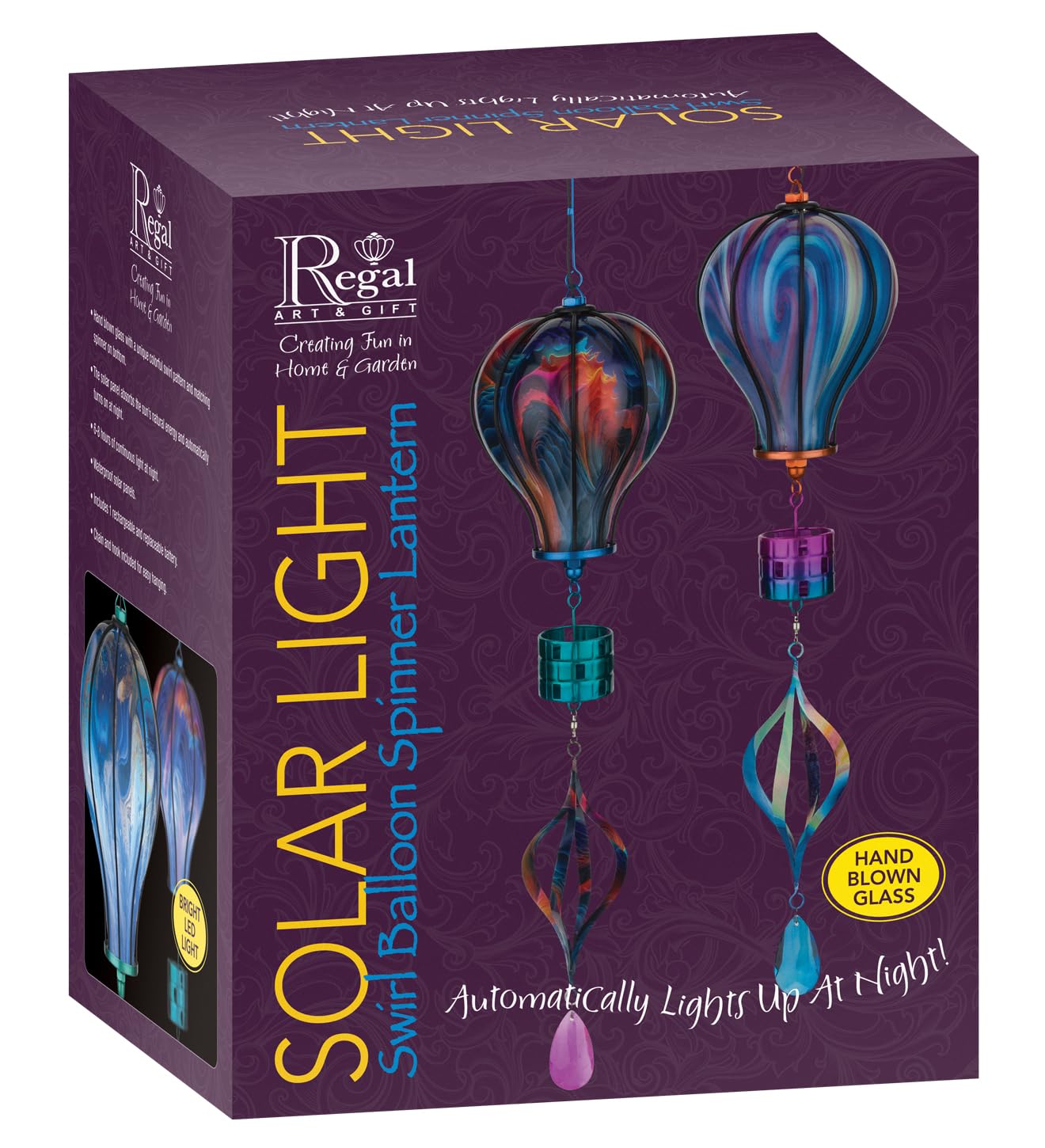 Regal Art & Gift Hot Air Balloon Solar Lantern - Hanging Solar-Powered LED Lights, Waterproof Portable Decorative Outdoor Lamp Made of Metal & Glass