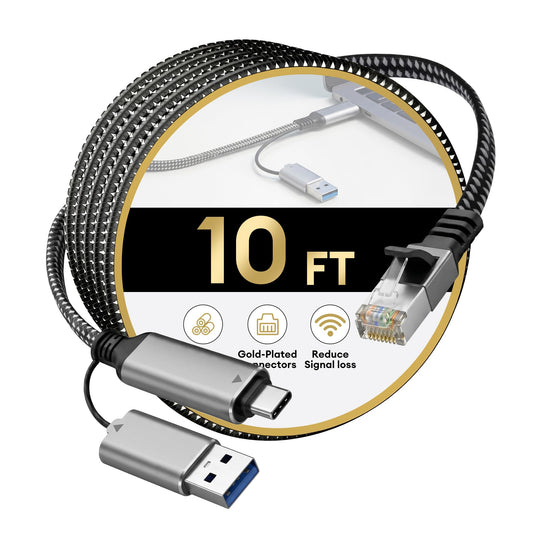 Molltto USB 3.0 to Ethernet Adapter Cable 10FT, USB C & USB A 2 in 1