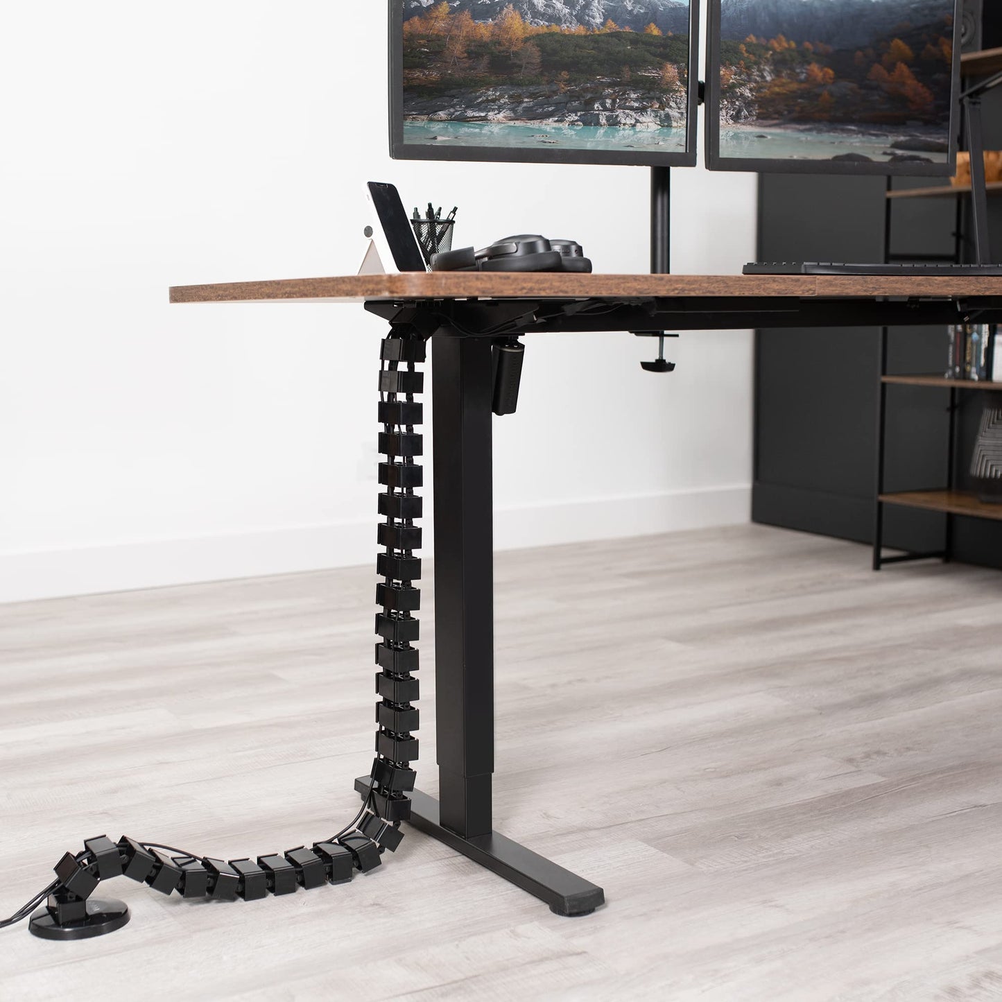 VIVO Standing Desk Vertebrae Magnetic Cable Management Kit, Adjustable Quad Entry Flexible Spine Wire Organizer Cord Snake for Home Office, Black