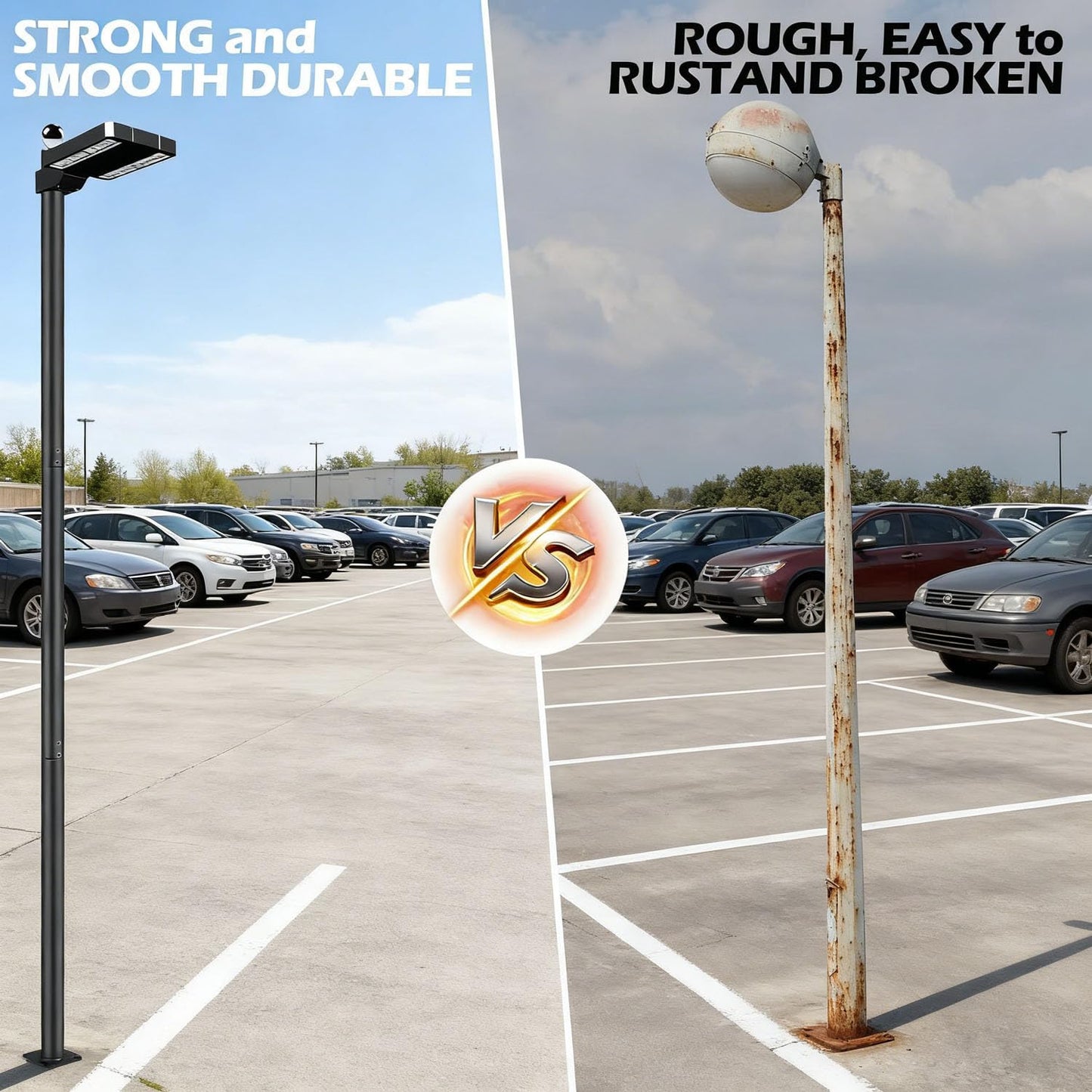 HeHeTX Street Light Pole 13Ft Tall, Outdoor Metal Split Heavy Duty Street Lamp Post for Outside Large Solar Street Lights with Mounting Steel Anchor