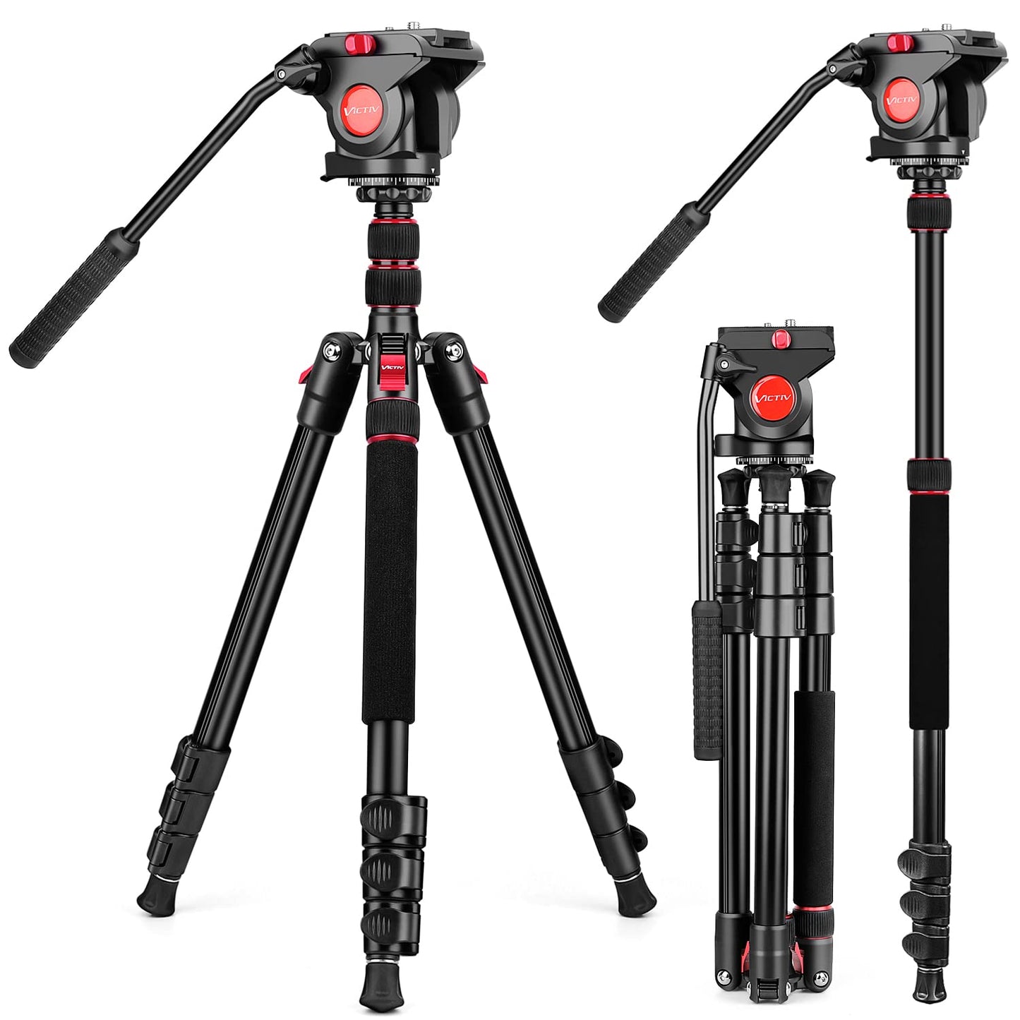 Victiv Camera Tripod, 72" Video Tripod with Fluid Head, Aluminum Heavy Duty Tripod with Carry Bag, Professional Camera Tripods & Monopods, Compatible