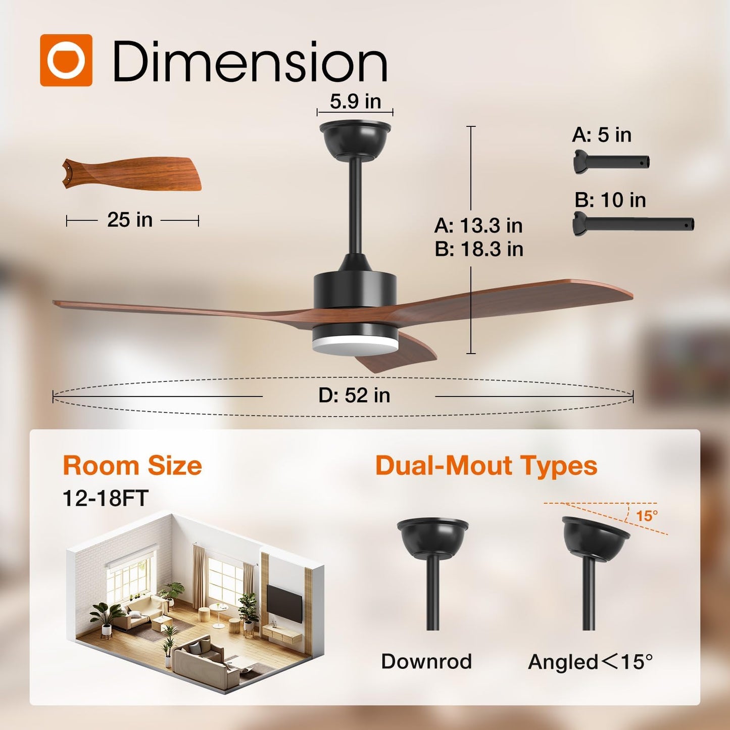addlon 2 Pack 52 Inch Solid Wood Ceiling Fans with Lights and Remote