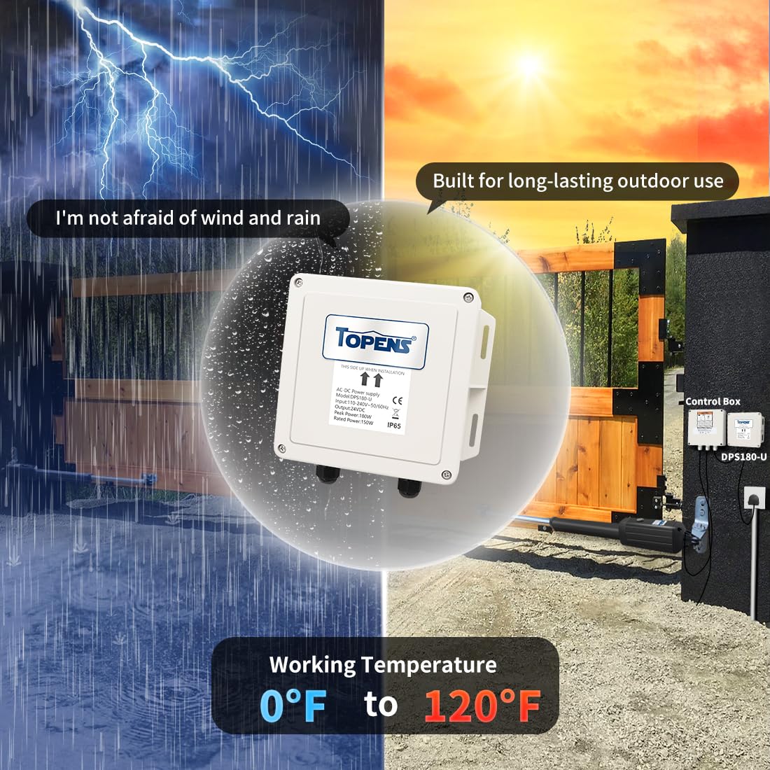 TOPENS DPS180-U AC-DC Power Supply Adapter 100-240VAC to 24VDC 150W Transformer Waterproof Converter Outdoor Use for Automatic Gate Openers CCTV…