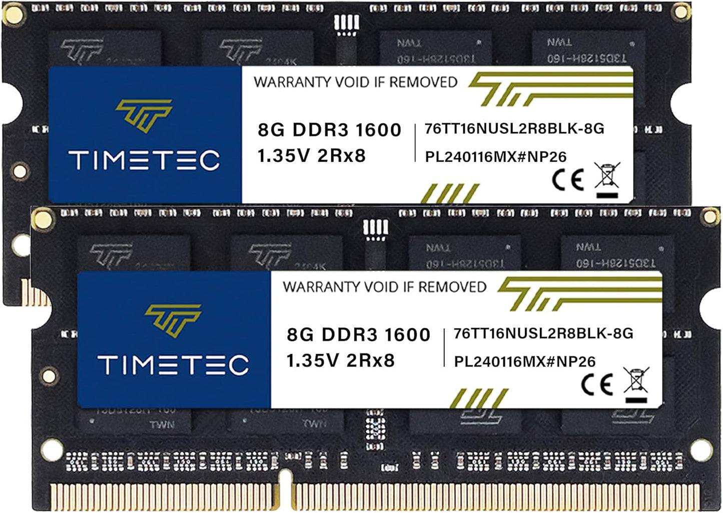 Timetec 16GB KIT(2x8GB) DDR3L / DDR3 1600MHz (DDR3L-1600) PC3L-12800 / PC3-12800 Non-ECC Unbuffered 1.35V/1.5V CL11 2Rx8 204 Pin SODIMM Laptop