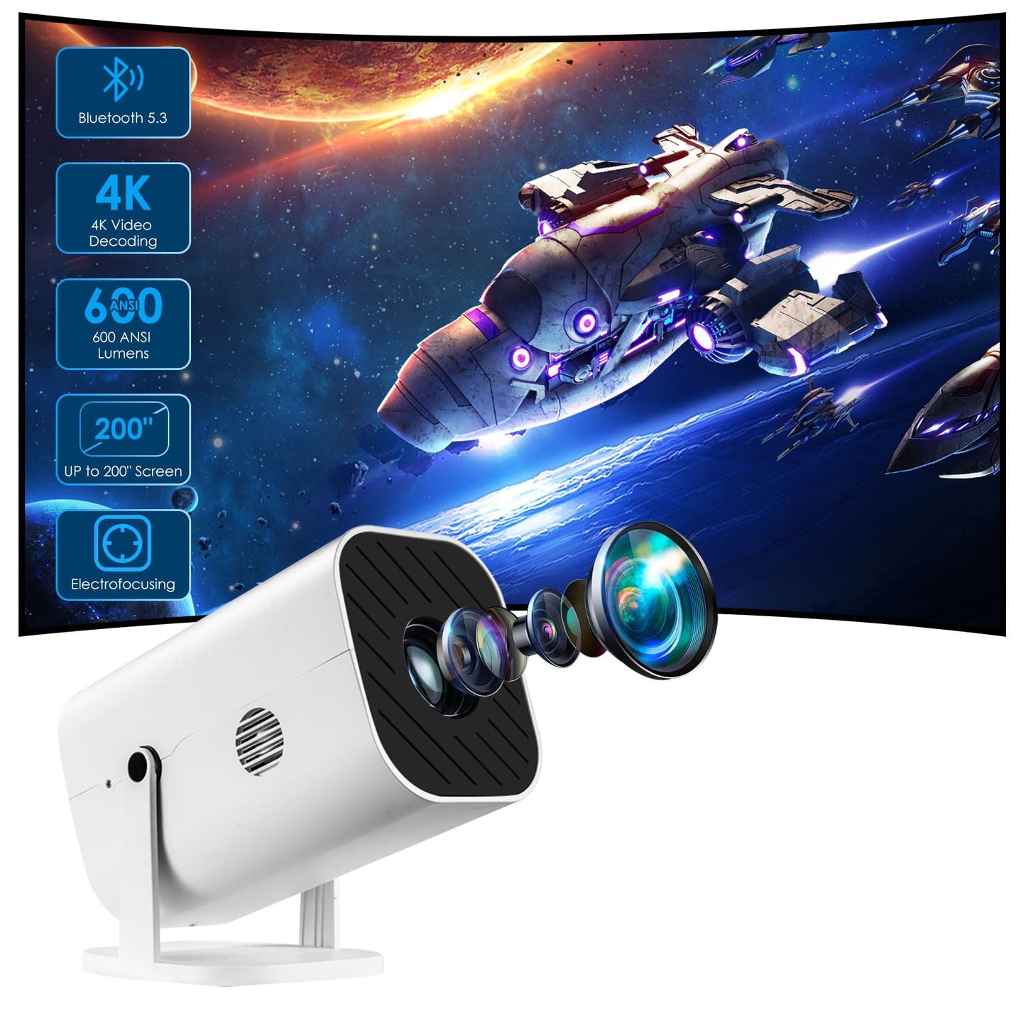Mini Projector, Video Projector for Bedroom, Built-in Speaker And Bluetooth 5.3, Native 1080P, Compatible With 4K, Portable Room Rrojector (Mini