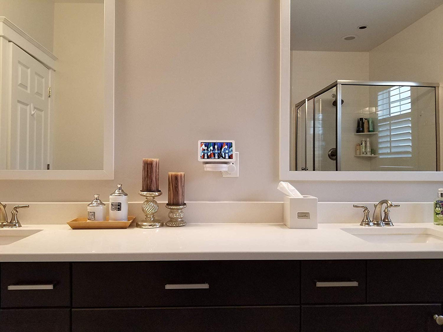 The Google Home Nest Hub [Gen 1 and Gen 2] Mount for Electrical Outlets. Full Swivel. Installs in Seconds. Hidden Cord Storage. Award Winning Design.