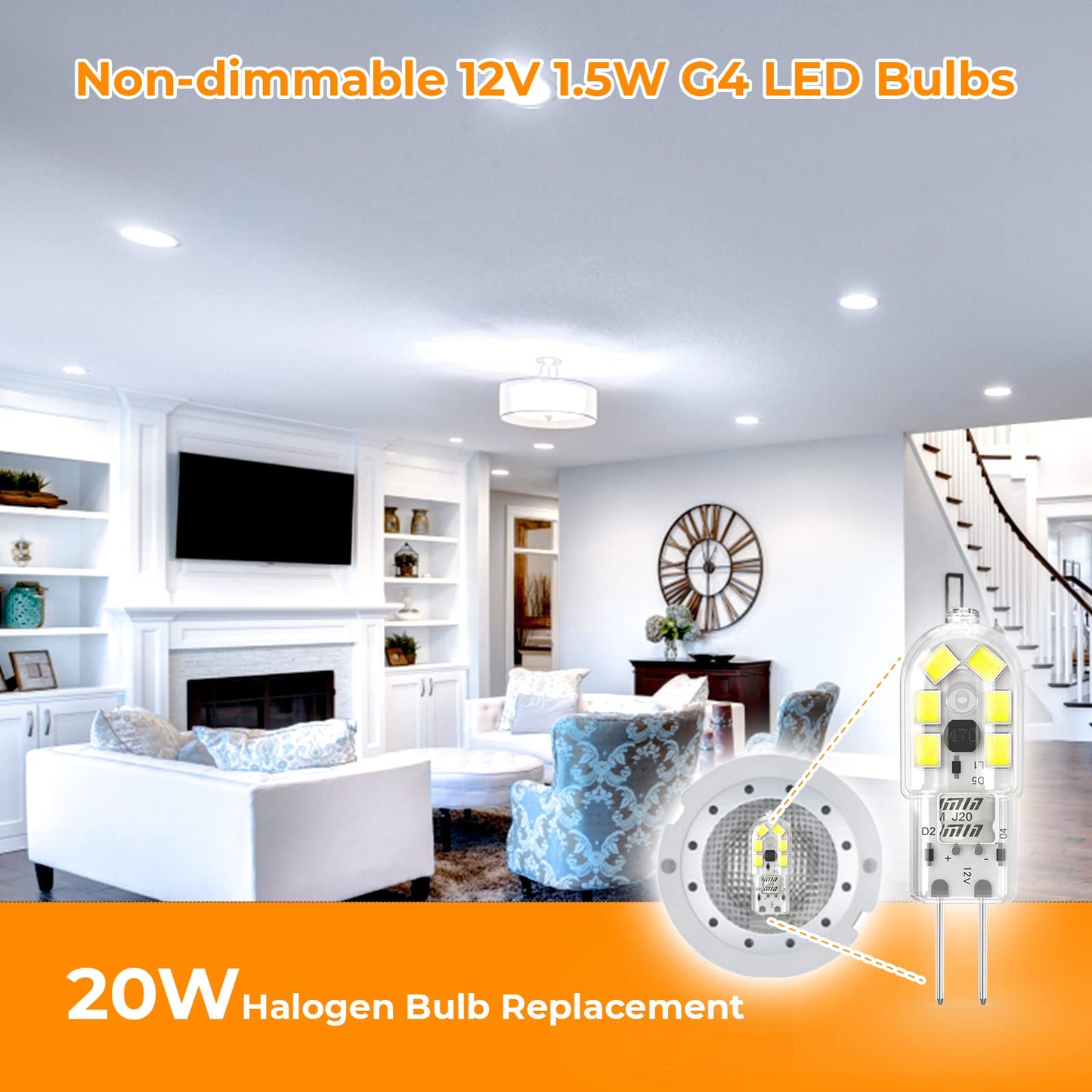 YUIIP G4 LED Bulb, AC/DC 12V JC G4 Bi Pin Bulb, G4 20W Halogen Bulb Replacement, Daylight White 6000K Landscape Bulb, Non-Dimmable, 5-Pack