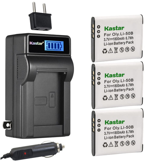 Kastar 3-Pack LB-050 LB-052 Battery and LCD AC Charger Compatible with Kodak PixPro FZ151, PixPro FZ152, Pixpro FZ201, Pixpro SL10 Smart Lens, Pixpro