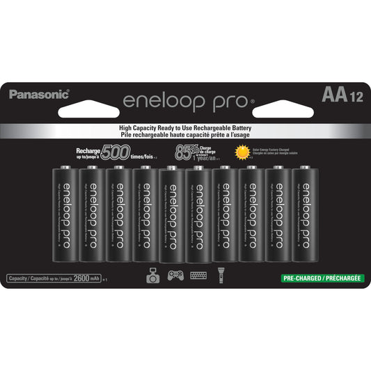 Eneloop Panasonic BK-3HCCA12FA pro AA High Capacity Ni-MH Pre-Charged Rechargeable Batteries, 12-Battery Pack