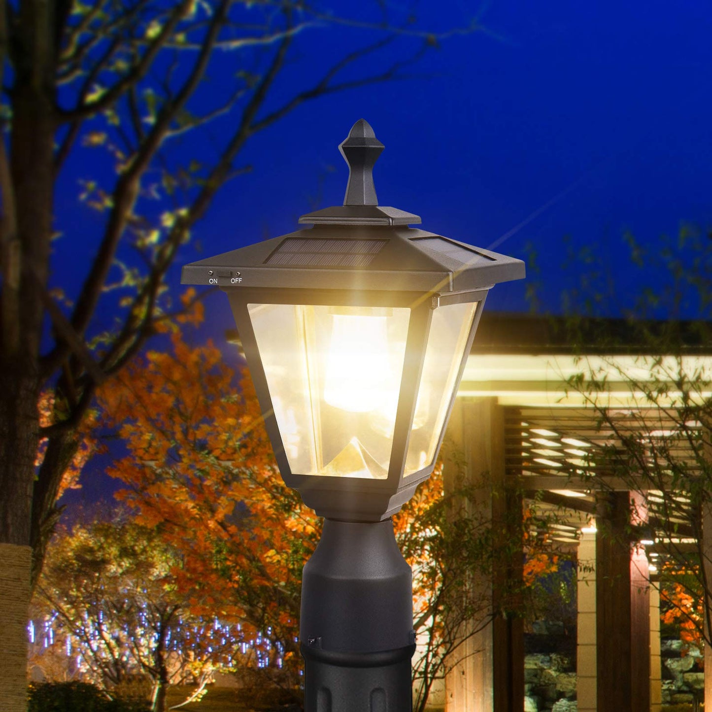KMC LIGHTING ST4330Q-A Solar Post Lights Outdoor Die-cast Aluminum Solar Lamp Post Light Waterprooff LED Pillar Lights with Real Glass for Patio Yard