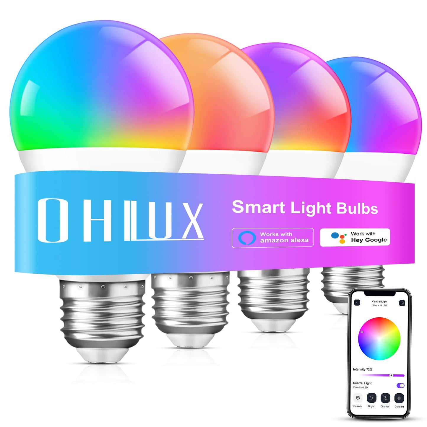 OHLUX Smart WiFi & Bluetooth Alexa Light Bulbs, 10W (100W Equivalent) Color Changing Light Bulbs with Music Sync,Compatible with Alexa Google Home