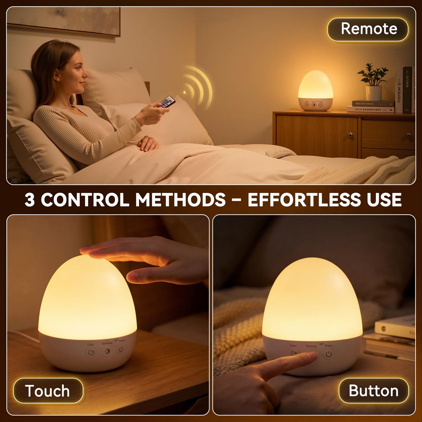 Auxmir Nursery Night Light for Kids, Baby Egg Light with 13 Colors & Dimmable Lighting, BPA Free Rechargeable Bedside Table Lamp with Timing Function
