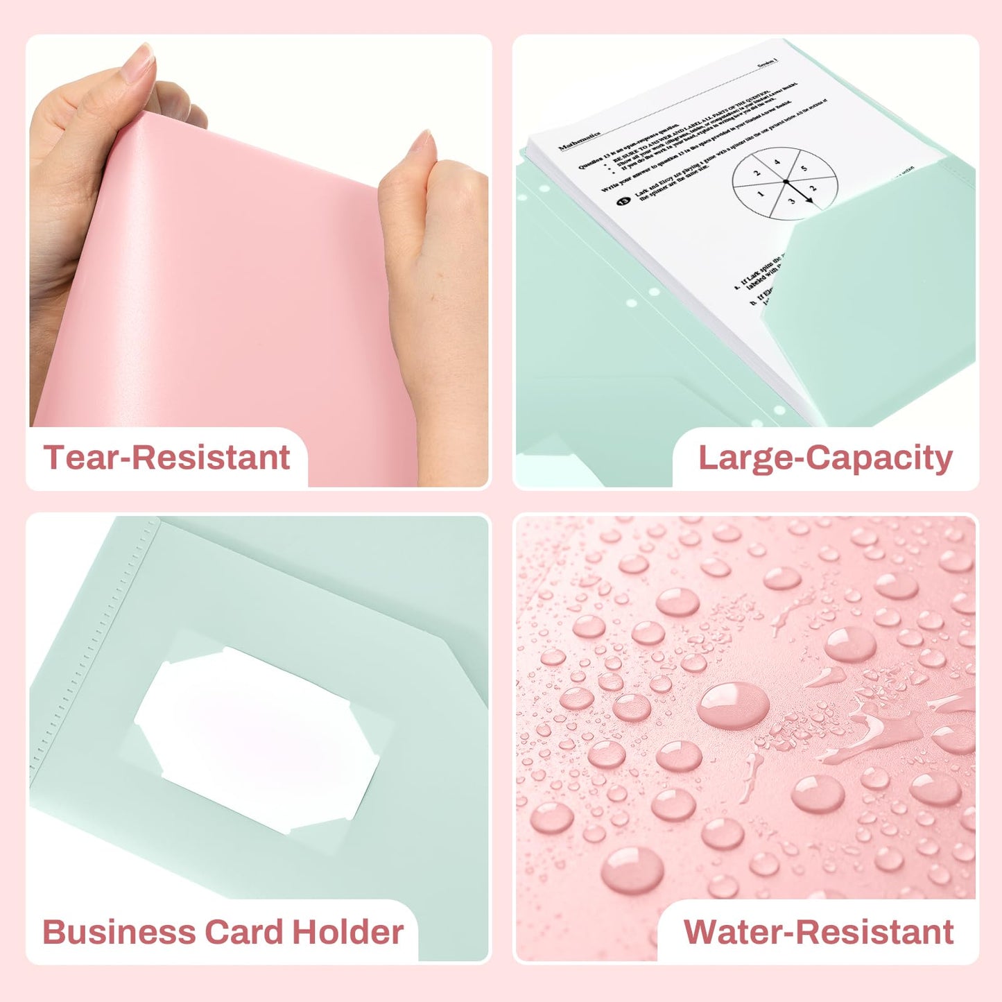 SUNEE 3 Hole Pocket Folders (12 Pack, Pastel Color) Plastic Pocket Folders for 3 Ring Binder, 3-Hole Punched Folders with Pockets, for Kids, Students