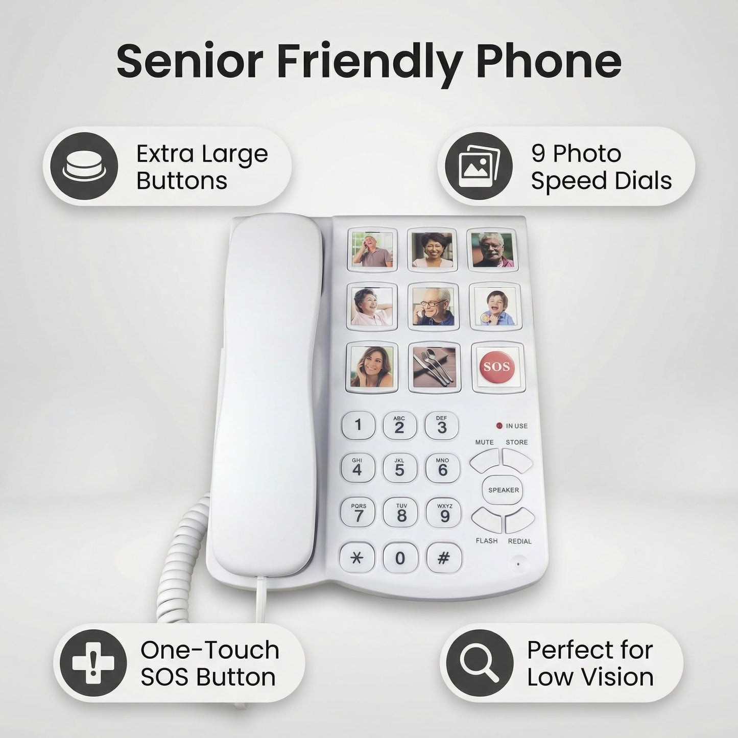 TelPal Big Button Phone with Speaker for Seniors, Corded Amplified Phone, Landline Phones with One Touch Memory for Old People, Easy to Read SOS