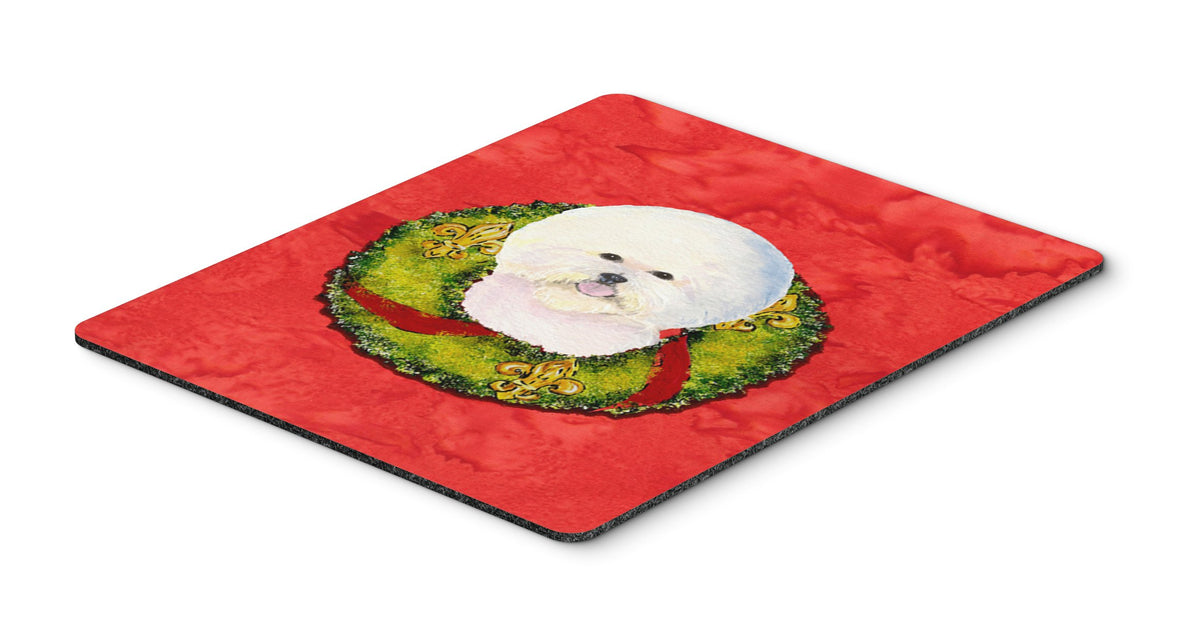 Caroline's Treasures SS4213MP Bichon Frise Cristmas Wreath Mouse Pad, Hot Pad or Trivet for Home Office Gaming Working Computers Laptop Mouse