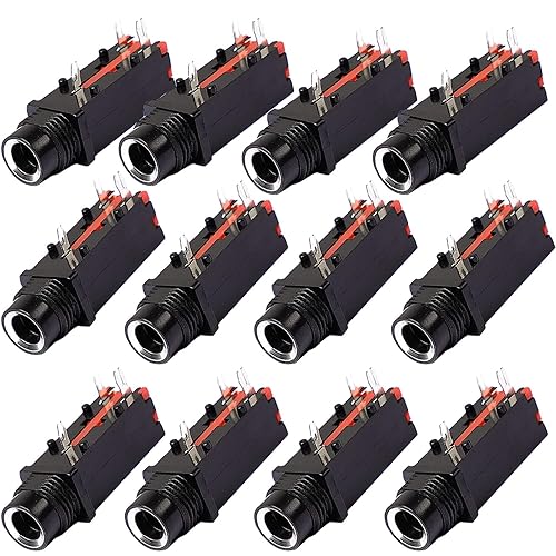12PCS 6.35mm Mono Female Jack PCB Panel Mount Microphone Socket 1/4 Inch Mono Chassis Audio Connector