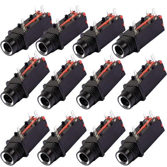 12PCS 6.35mm Mono Female Jack PCB Panel Mount Microphone Socket 1/4 Inch Mono Chassis Audio Connector