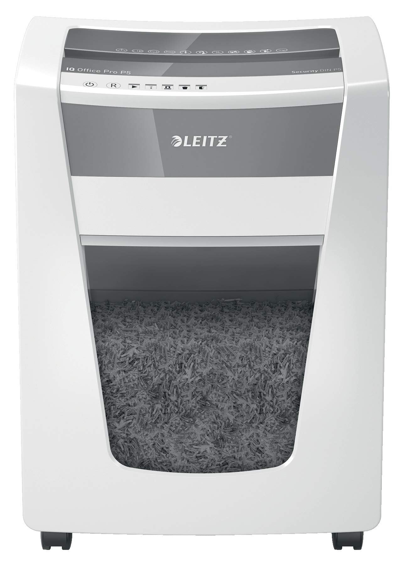 Leitz IQ Office Pro Chipper CH, Micro Cut, Safety Level P5, Capacity 15 Sheets, 30 Litre Waste Bin, Swiss Plug, White, 80052000