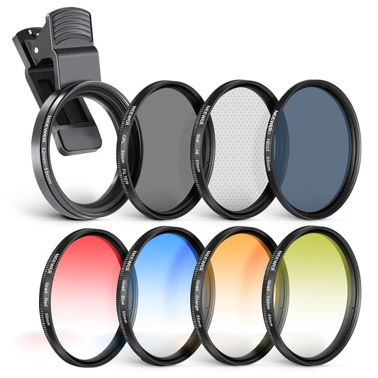 NEEWER 55mm ND + CPL + Star + 4 Graduated Color Filter Set with Phone Lens Clamp Compatible with iPhone 17 16 16e 15 14 Pro Max Plus Samsung Galaxy