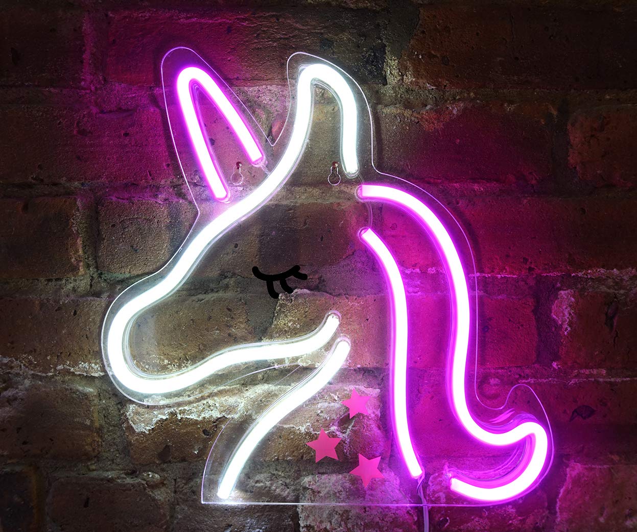 Isaac Jacobs 13" x 13" inch LED Neon Pink and White Unicorn Wall Sign For Cool Light, Wall Art, Bedroom Decorations, Home Accessories, Party