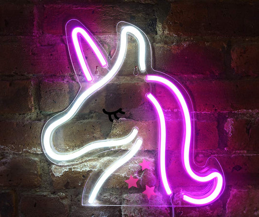 Isaac Jacobs 13" x 13" inch LED Neon Pink and White Unicorn Wall Sign For Cool Light, Wall Art, Bedroom Decorations, Home Accessories, Party