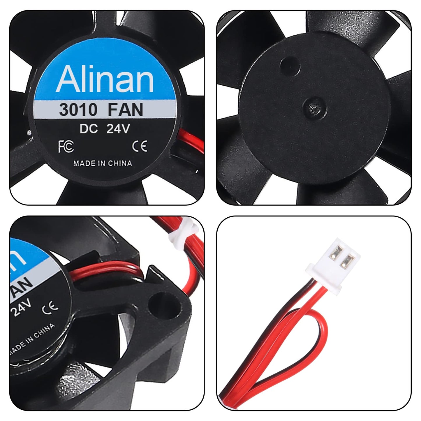 Alinan 6pcs 3010 24V Fan 30x30x10mm 2-pin Sleeve Bearing Brushless DC Cooling Fan 3D Printer Cooling Fan Computer Fan