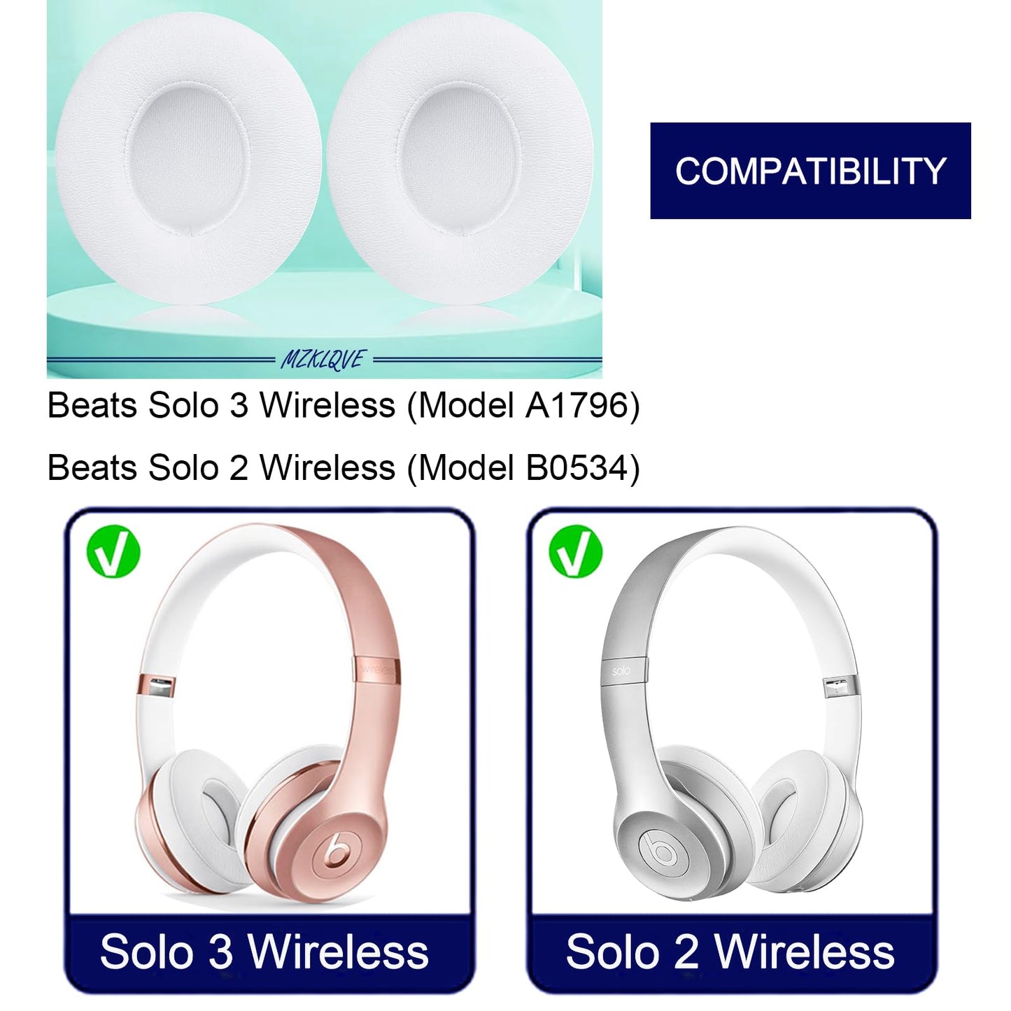 Solo 3 Ear Pads - Replacement Earpads for Beats Solo 2 & Solo3 Headphones (White)