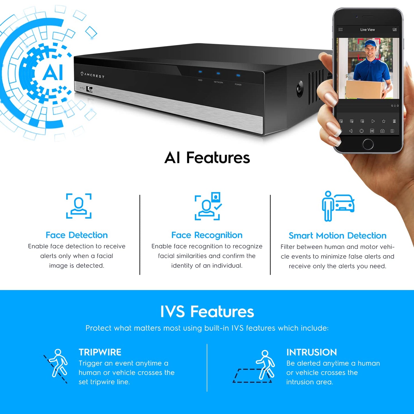 Amcrest 5MP UltraHD 8 Channel DVR Security Camera System Recorder, 5MP Security DVR for Analog Security Cameras, Remote Smartphone Access, HDD