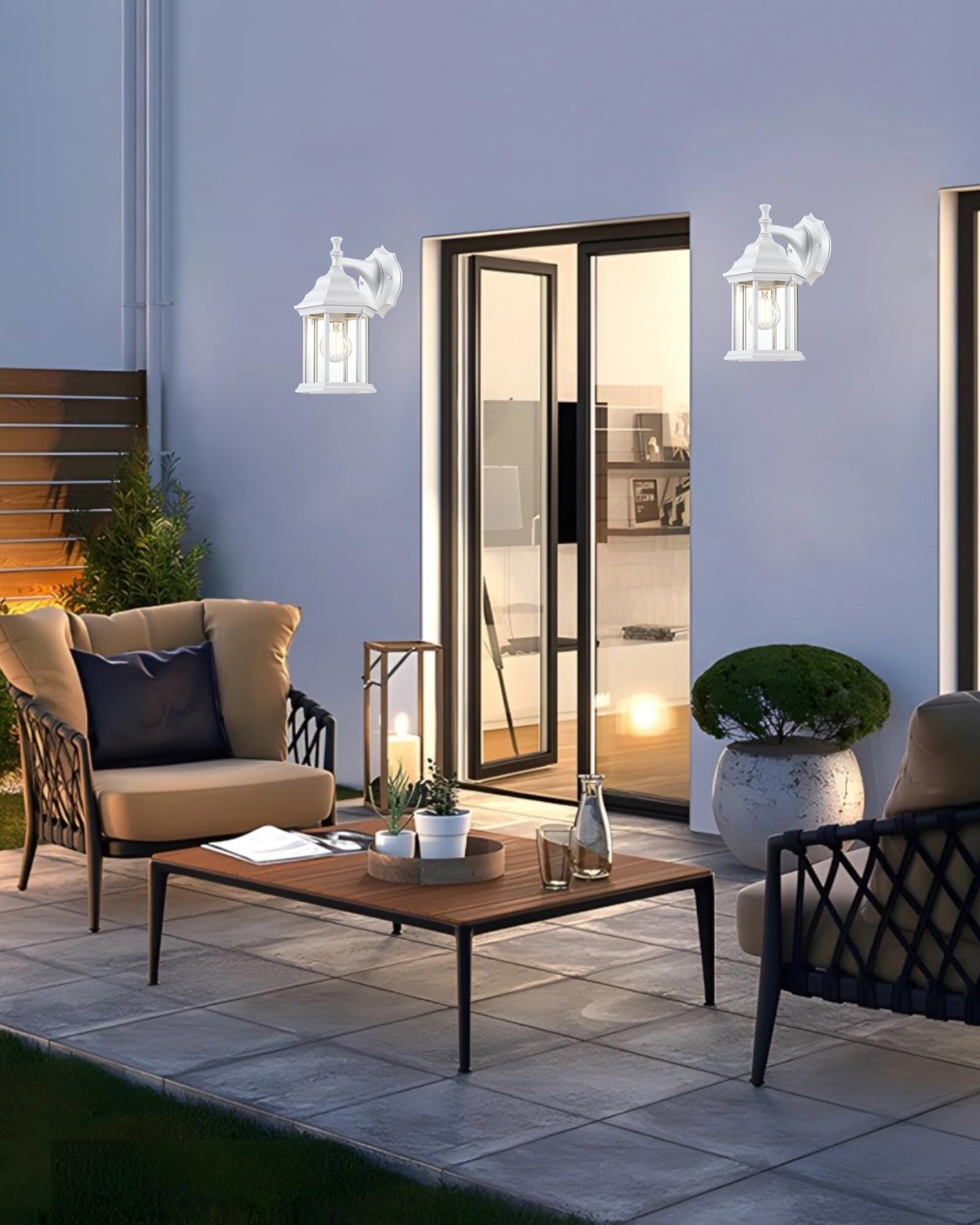 LIT-PaTH Outdoor Wall Lantern, Wall Sconce as Porch Lighting Fixture, E26 Medium Base Max 60W, Aluminum Housing Plus Glass, Matte White Finish, 1-Pack