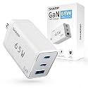 Sharp USB C Charger, 65W, 3 Port (USB 1A+2C), Compact Foldable GaN Fast Charge for MacBook Pro/Air, iPad Pro, Galaxy S23, Dell XPS 13, Note 20/10+