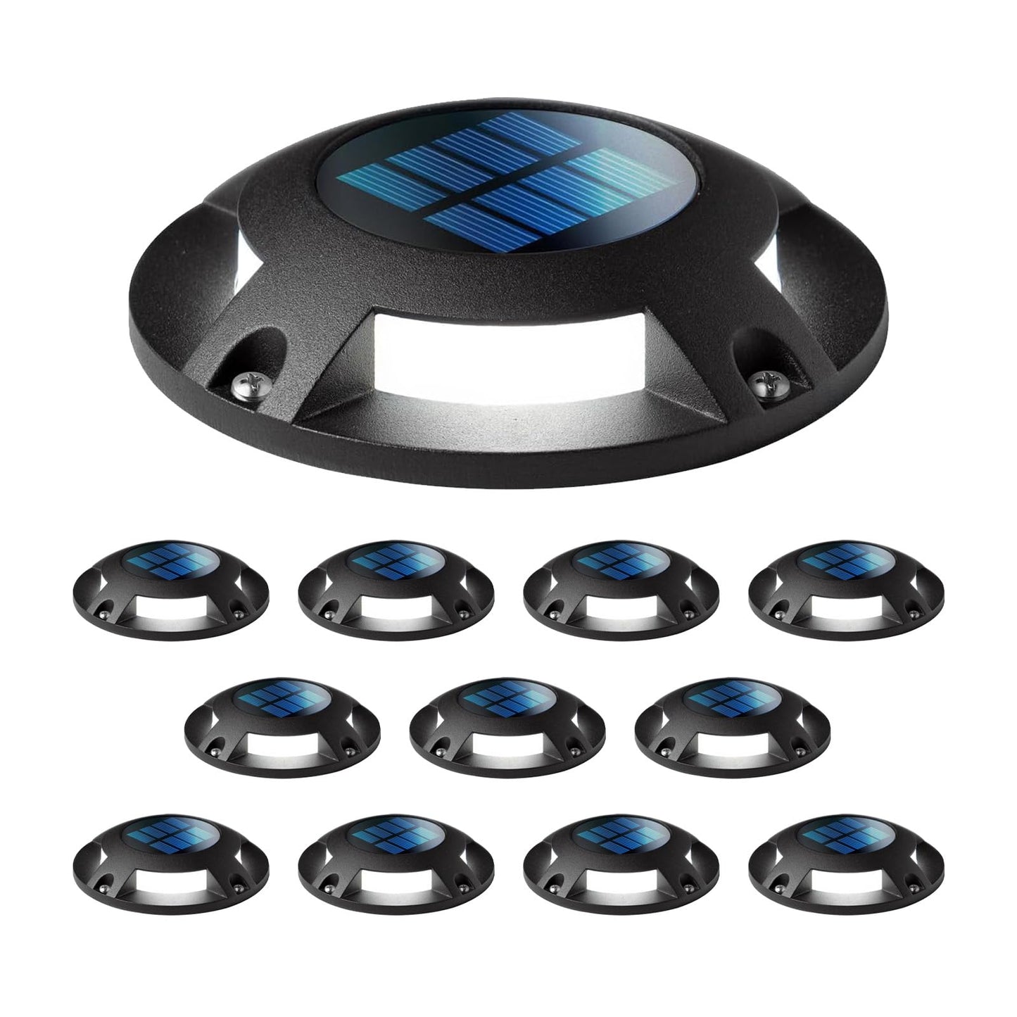 Home Zone 12 Packs Outdoor Solar Deck Light, Black, 120 Lumens Total, Waterproof, Dusk to Dawn, Aluminum Plastic Case for Decor Fence Step Pathway