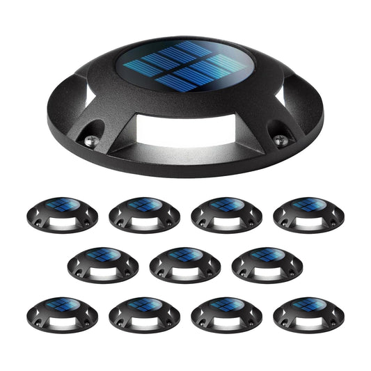 Home Zone 12 Packs Outdoor Solar Deck Light, Black, 120 Lumens Total, Waterproof, Dusk to Dawn, Aluminum Plastic Case for Decor Fence Step Pathway