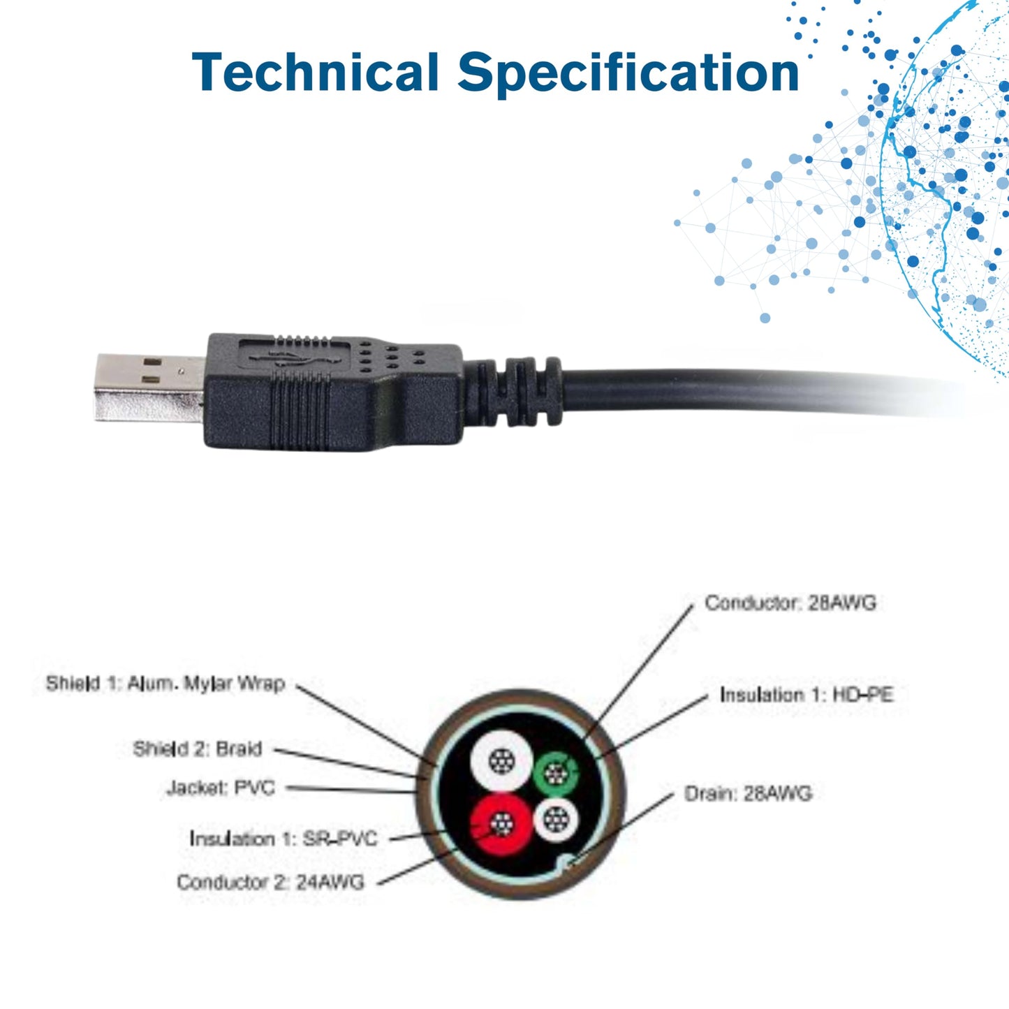 1m USB A Male/A Male Cable - Black