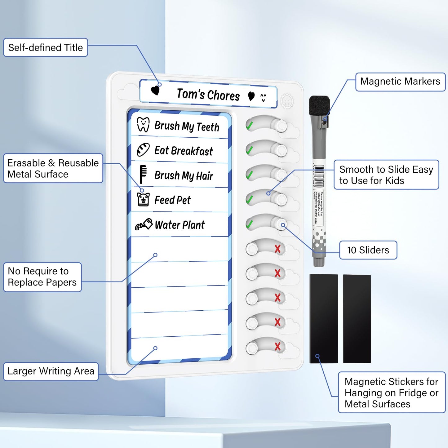 Chore Chart for Kids Dry Erase Chore Board ADHD Tools for Kids to Do List Checklist Task Board Routine Chart Planning Board for Fridge with 10 Sliders
