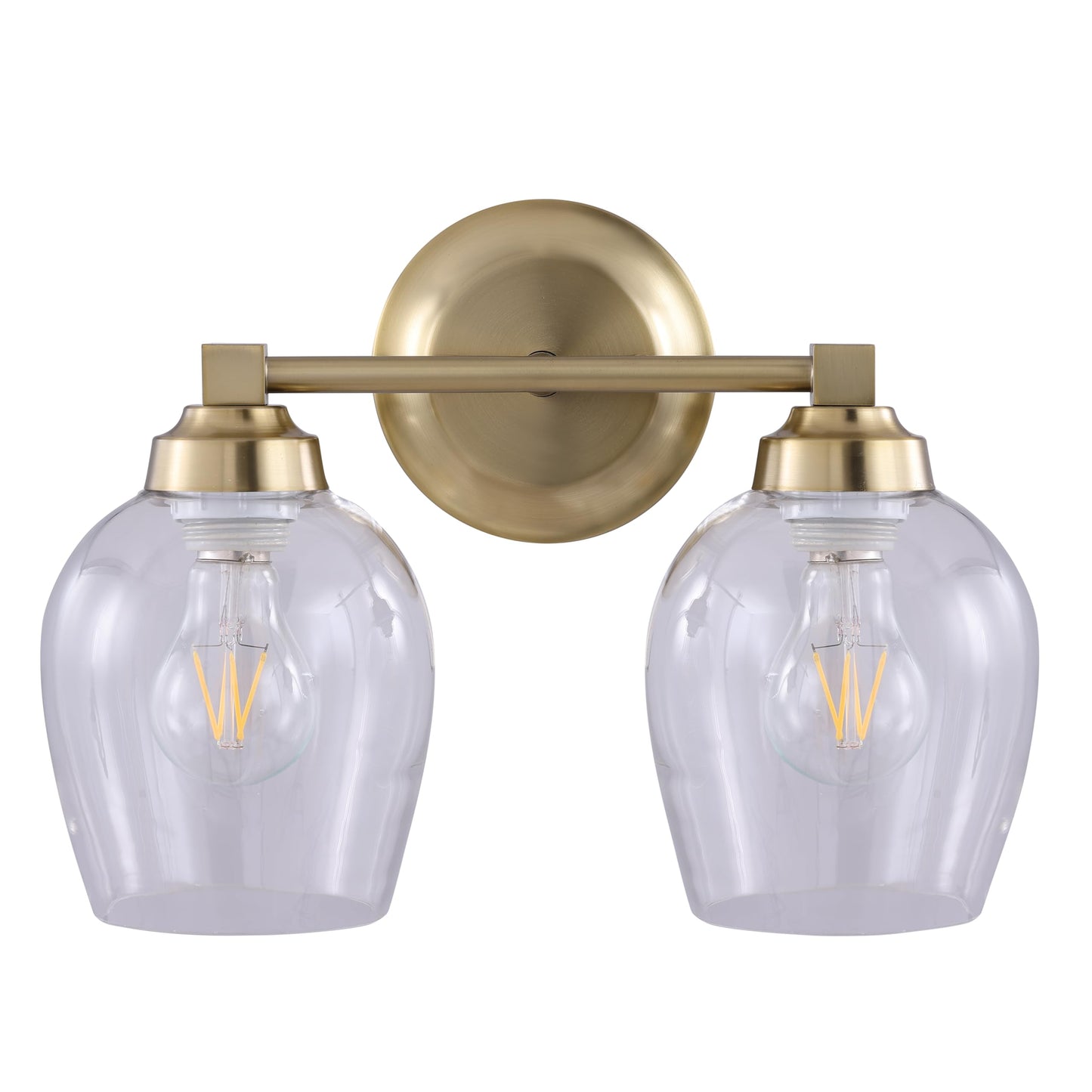 Aspen Creative 62736-22-2, Two-Light Metal Bathroom Vanity Wall Light Fixture, 14" Wide, Transitional Design in Antique Brass with Clear Barrel Glass