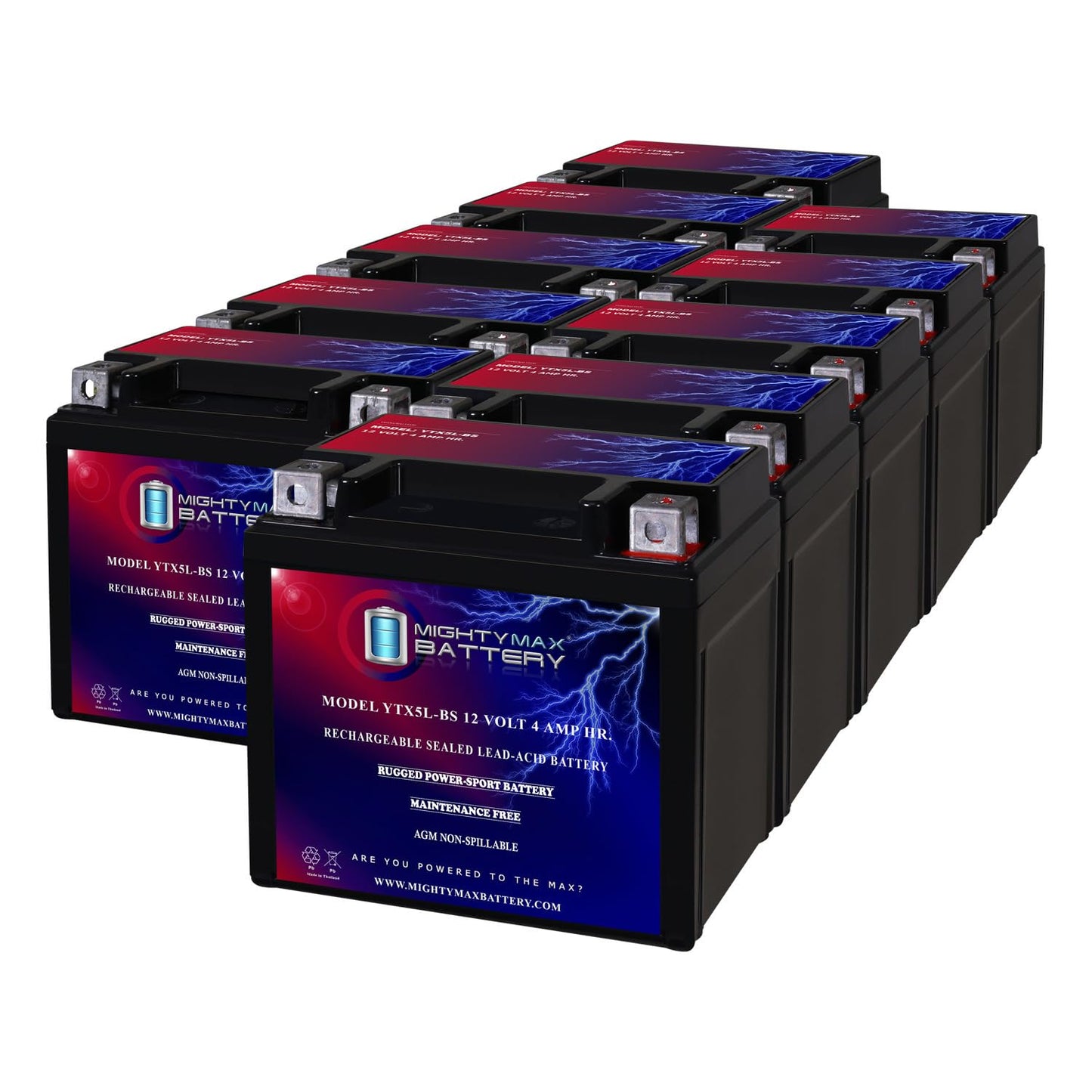 Mighty Max Battery YTX5L-BS MOTORCYCLE BATTERY REPLACEMENT - 12V 4AH - 80 CCA - 10 PACK