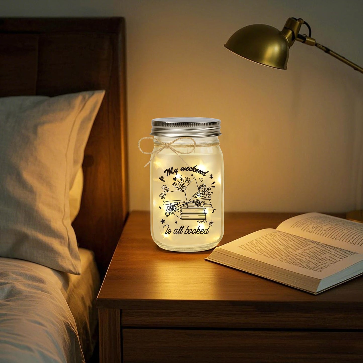GiftGlow Book Lovers Gifts - Mason Jar Light Bookish Gift for Women, Readers, Bookworms, Librarians, Book Club, Book Themed Gifts, Cozy Reading Nook