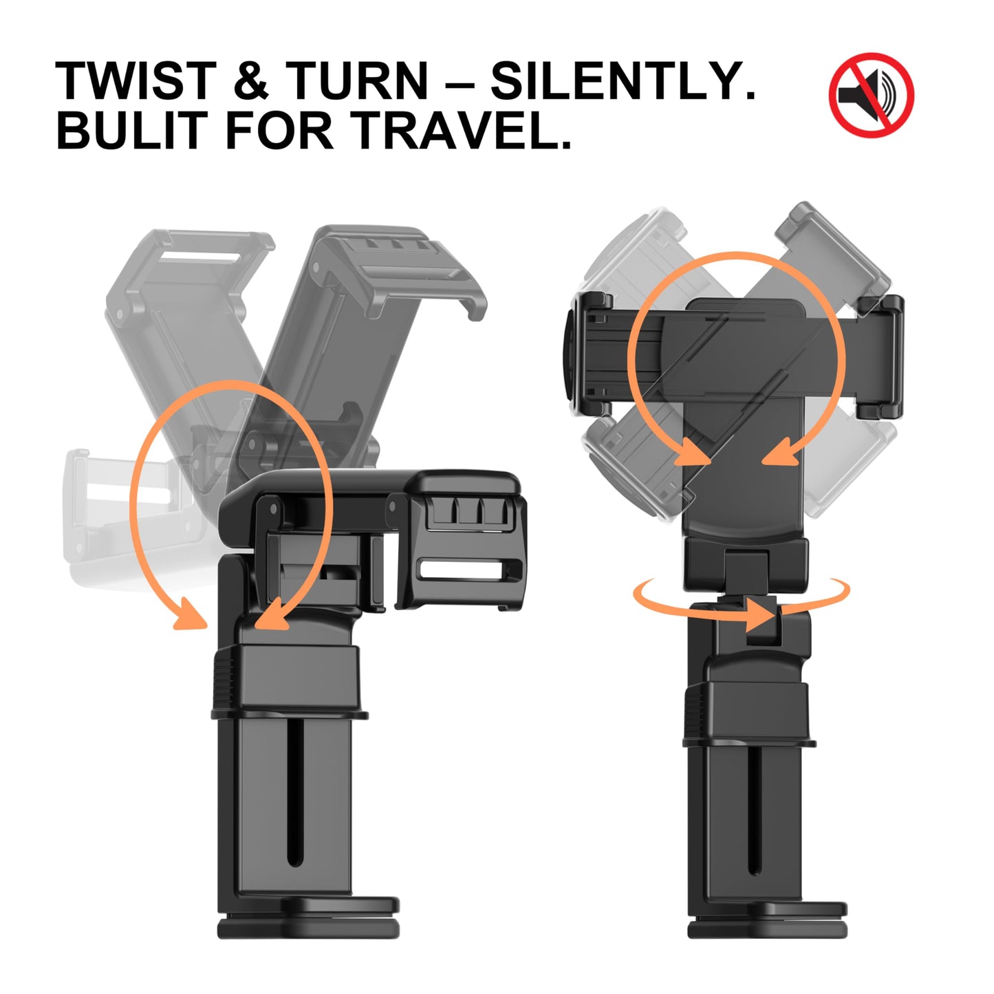 Perilogics Gen 2 Airplane Phone Holder Mount - Silent Hands-Free Travel Phone Stand, Travel Essential for Flying, 360° Adjustable Tray Table Phone