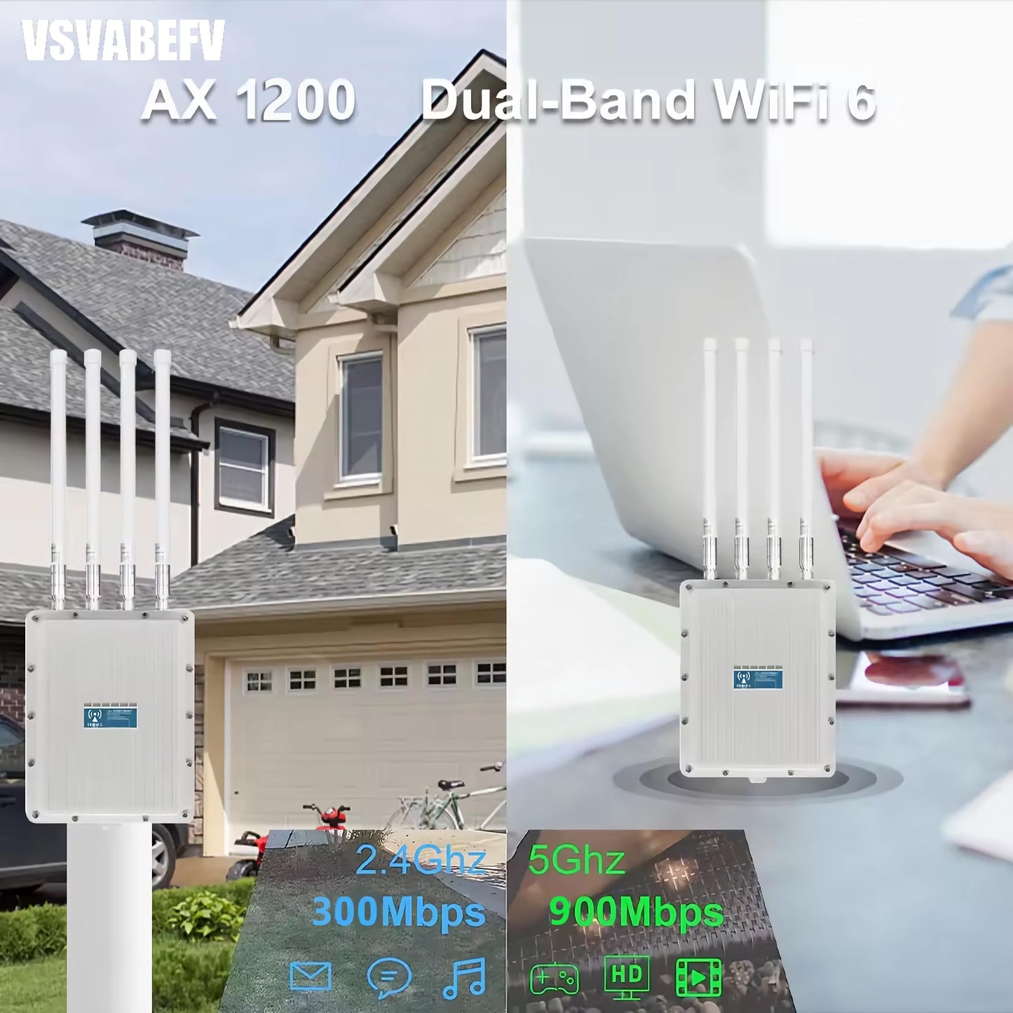 AX1200 Outdoor WiFi 5 Repeater & Extender, Dual Band Outdoor Wireless Access Point Bridge with 4 High Gain Antennas, Gigabit Port, Poe Powered