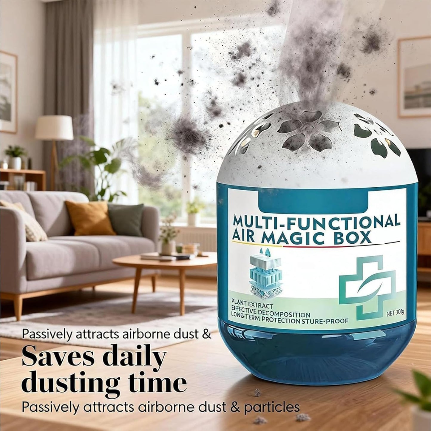 Indoor Air Purification Dust Removal Magic Box, Multi-Functional Air Magic Box, Plant Extract Air Freshener, Automatic Dust Absorber for Bedroom
