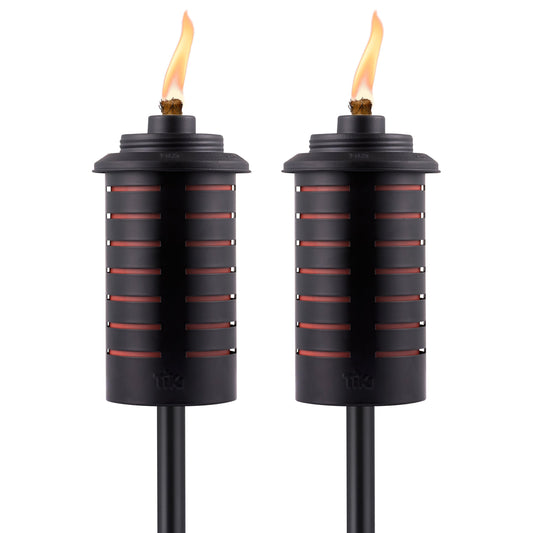 TIKI Metal Black & Orange Easy Install Outdoor Torches, 2-Pack - 65-Inch Decorative TIKI Torches for Patio, Lawn, Backyard & Garden