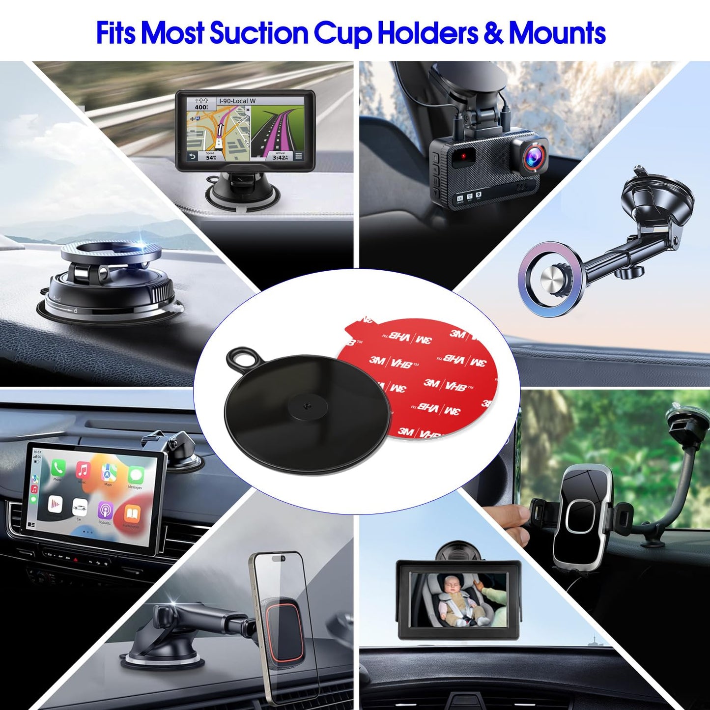 pop-tech Dashboard Adhesive Pad for Suction Cups: 75mm Car Dash Sticky Pad Mounting - Phone Holder Disk Replacement with 70mm Heat Resistant High Bond