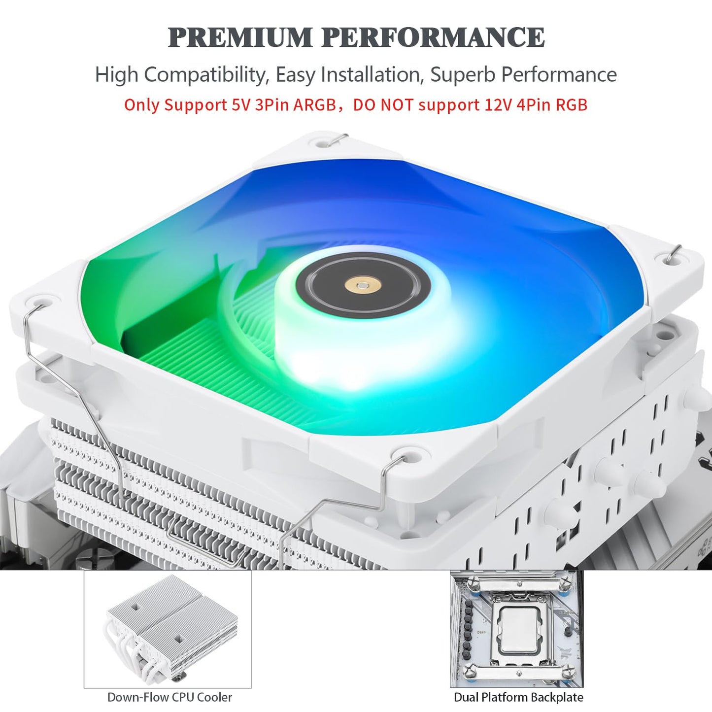 Thermalright SI-100 White ARGB CPU Air Cooler ITX, 6×6mm Heat Pipes,120mm PWM Quiet Fan CPU Cooler, 110mm Hight, for AM4/AM5,Intel