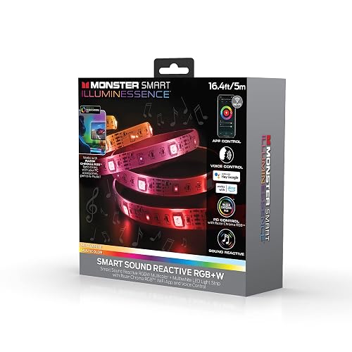 XTREME Monster LED 16.4ft Smart Sound Reactive Multi-Color Multi-White Indoor LED Light Strip with Mobile App Control, Easy Assembly