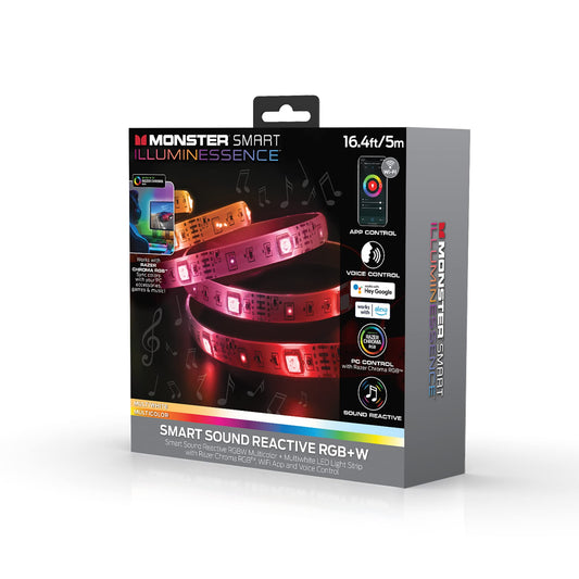 XTREME Monster LED 16.4ft Smart Sound Reactive Multi-Color Multi-White Indoor LED Light Strip with Mobile App Control, Easy Assembly